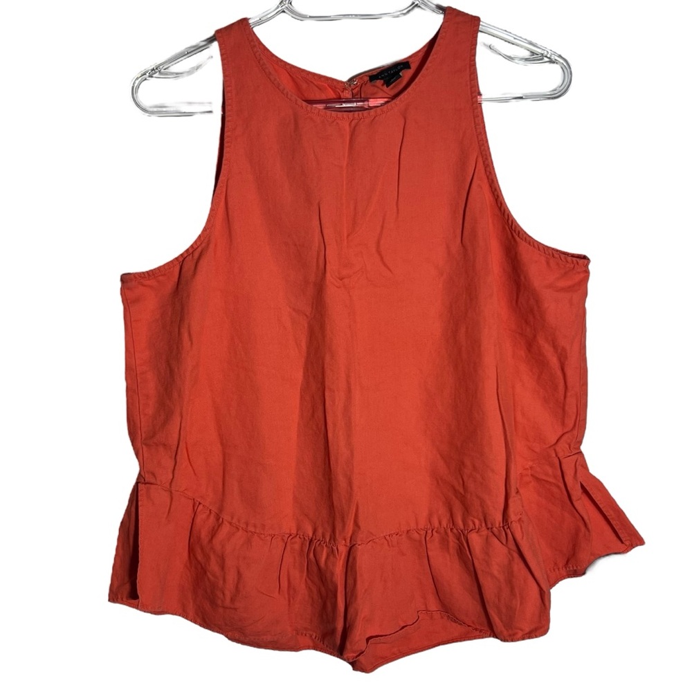 Ann Taylor Sleeveless Ruffle-Hem Cotton-Linen Blouse • Medium